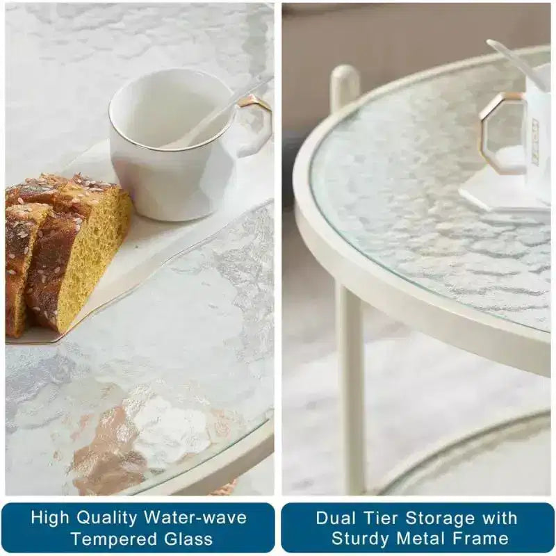 Table basse ronde 25,6 po. en verre ondulé