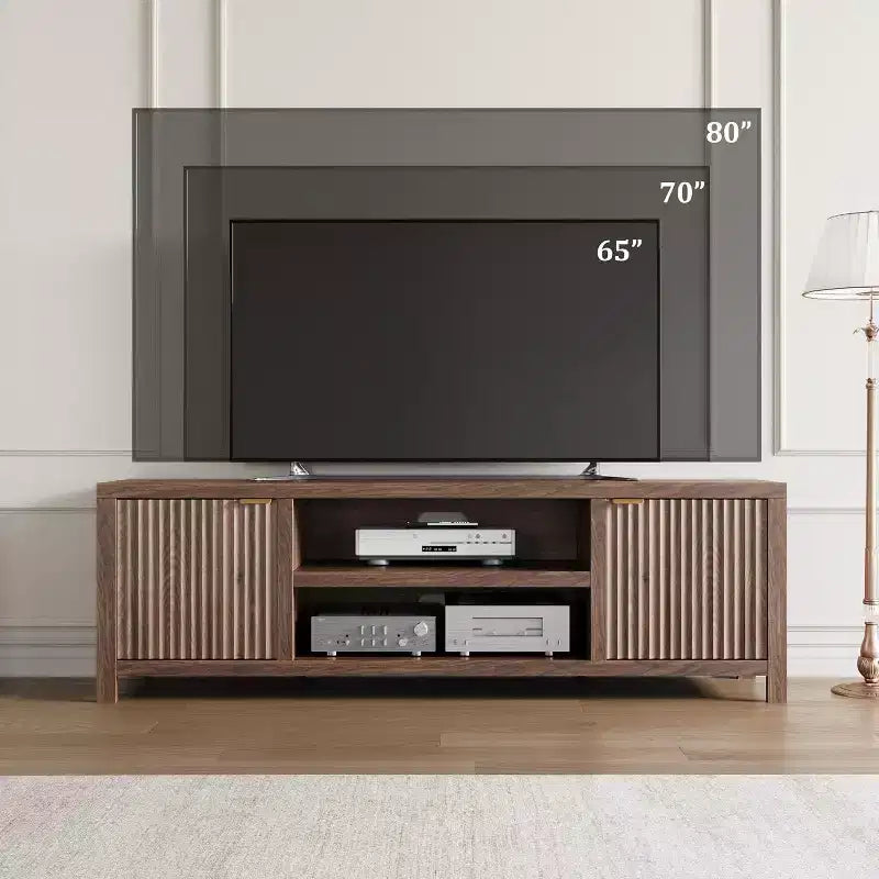 Meuble TV cannelé pour téléviseurs de 80 pouces - Meuble TV moderne avec rangement