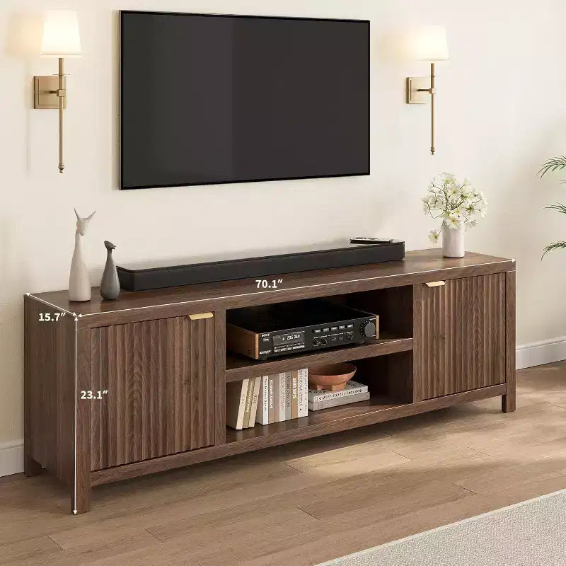 Meuble TV cannelé pour téléviseurs de 80 pouces - Meuble TV moderne avec rangement