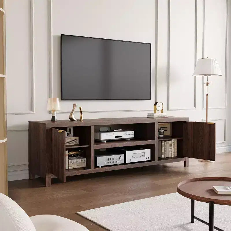 Meuble TV cannelé pour téléviseurs de 80 pouces - Meuble TV moderne avec rangement