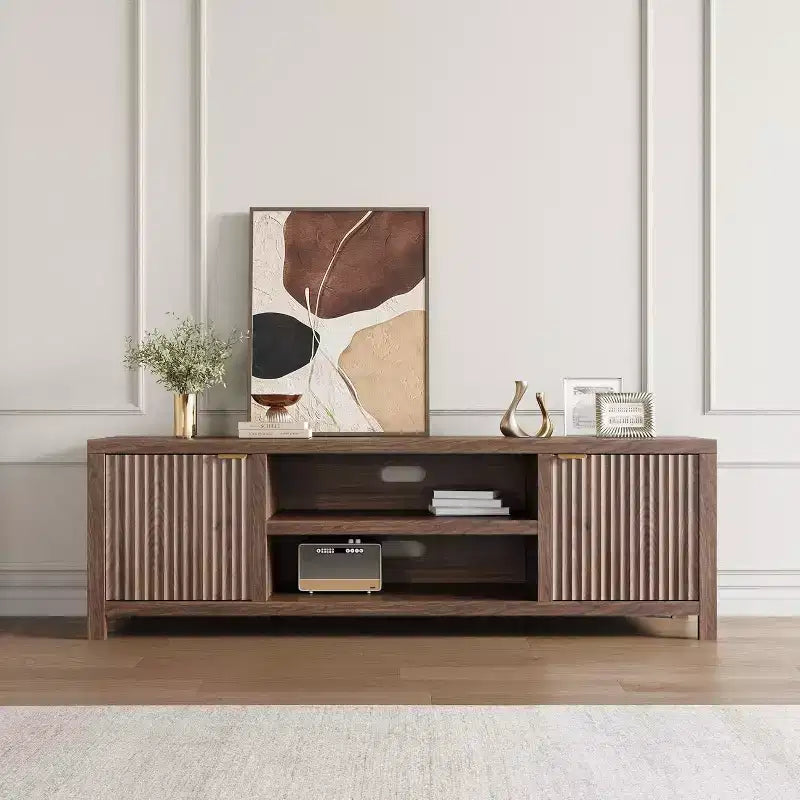 Meuble TV cannelé pour téléviseurs de 80 pouces - Meuble TV moderne avec rangement