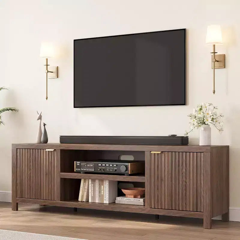 Fluted TV Stand for 80 Inch TVs - Modern Media Console with Storage