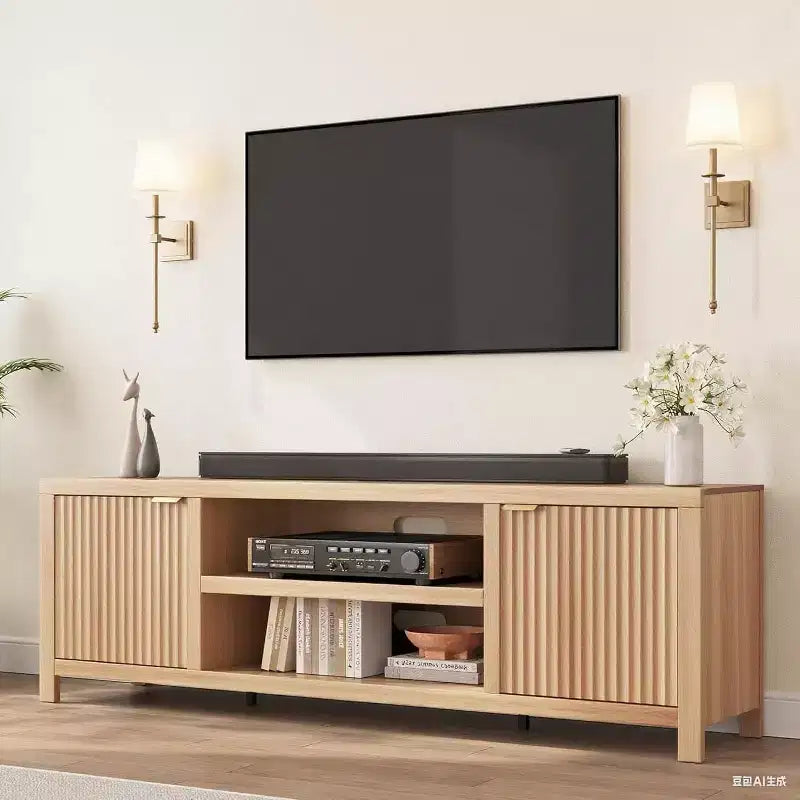Meuble TV cannelé pour téléviseurs de 80 pouces - Meuble TV moderne avec rangement