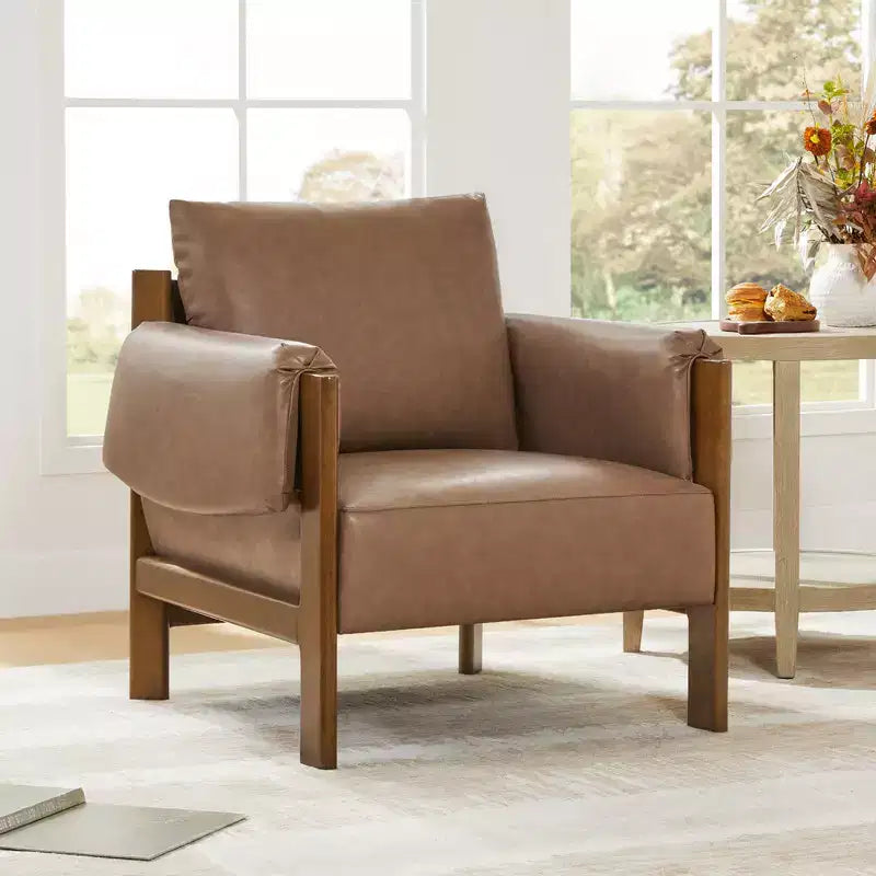 Fauteuil d'appoint rembourré moderne avec pieds en bois