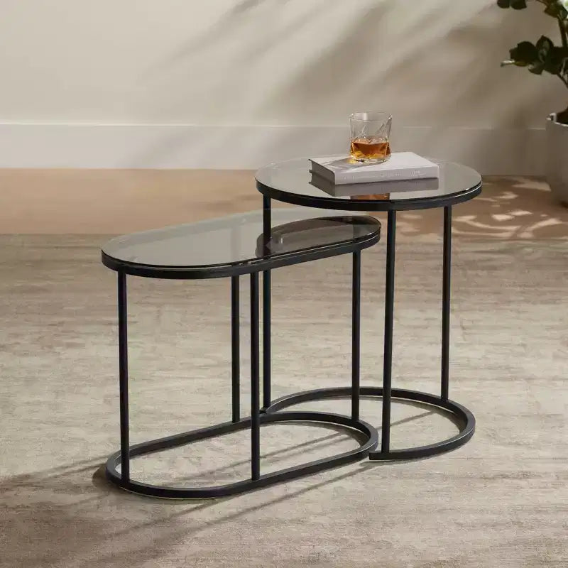 Tables d'appoint gigognes en verre, lot de 2