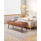 Banc de chambre en cuir, banc en cuir PU avec pieds en métal et surpiqûres pour entrée, banc à chaussures rembourré, marron