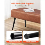 Banc de chambre en cuir, banc en cuir PU avec pieds en métal et surpiqûres pour entrée, banc à chaussures rembourré, marron