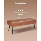 Banc de chambre en cuir, banc en cuir PU avec pieds en métal et surpiqûres pour entrée, banc à chaussures rembourré, marron