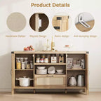 Buffet de rangement en rotin 59'' avec tiroir, meuble de bar à café de ferme pour salon et cuisine