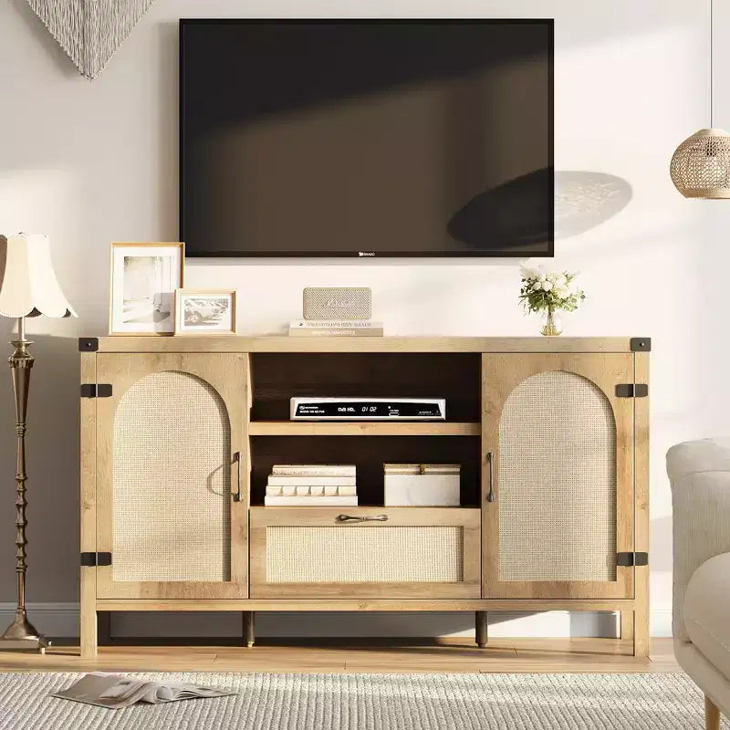 Buffet de rangement en rotin 59'' avec tiroir, meuble de bar à café de ferme pour salon et cuisine