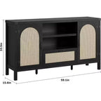 Buffet de rangement en rotin 59'' avec tiroir, meuble de bar à café de ferme pour salon et cuisine