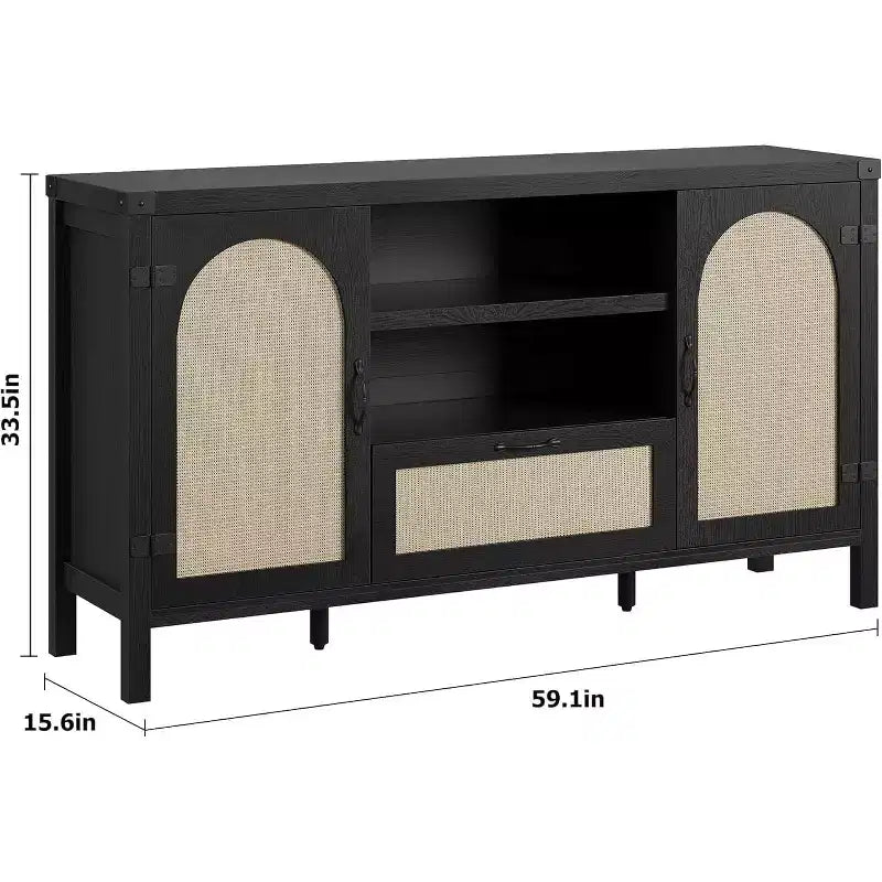 Buffet de rangement en rotin 59'' avec tiroir, meuble de bar à café de ferme pour salon et cuisine
