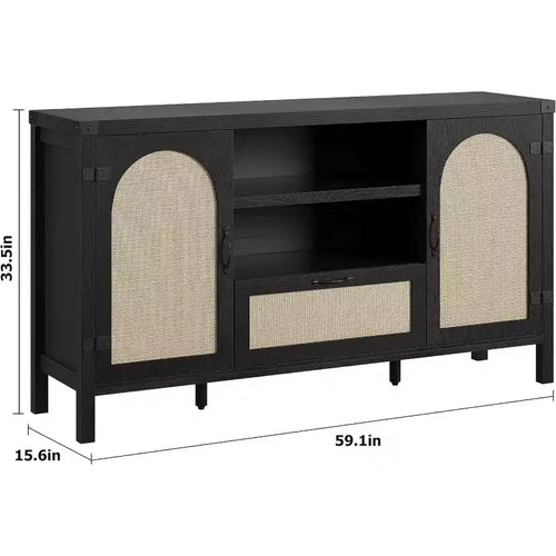 Buffet de rangement en rotin 59'' avec tiroir, meuble de bar à café de ferme pour salon et cuisine