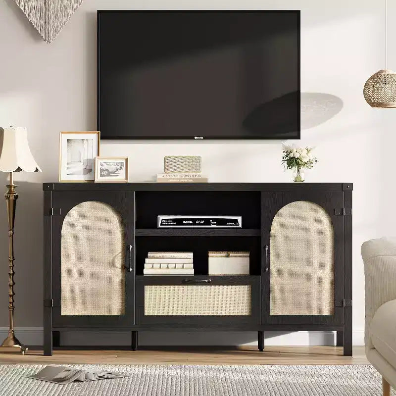 Buffet de rangement en rotin 59'' avec tiroir, meuble de bar à café de ferme pour salon et cuisine