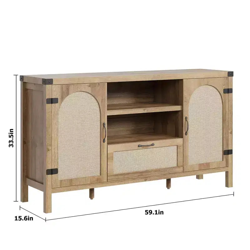 Buffet de rangement en rotin 59'' avec tiroir, meuble de bar à café de ferme pour salon et cuisine