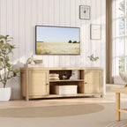 Meuble TV bohème avec 2 portes en rotin pour téléviseurs de 65/75 pouces, Console multimédia de 58/66 pouces