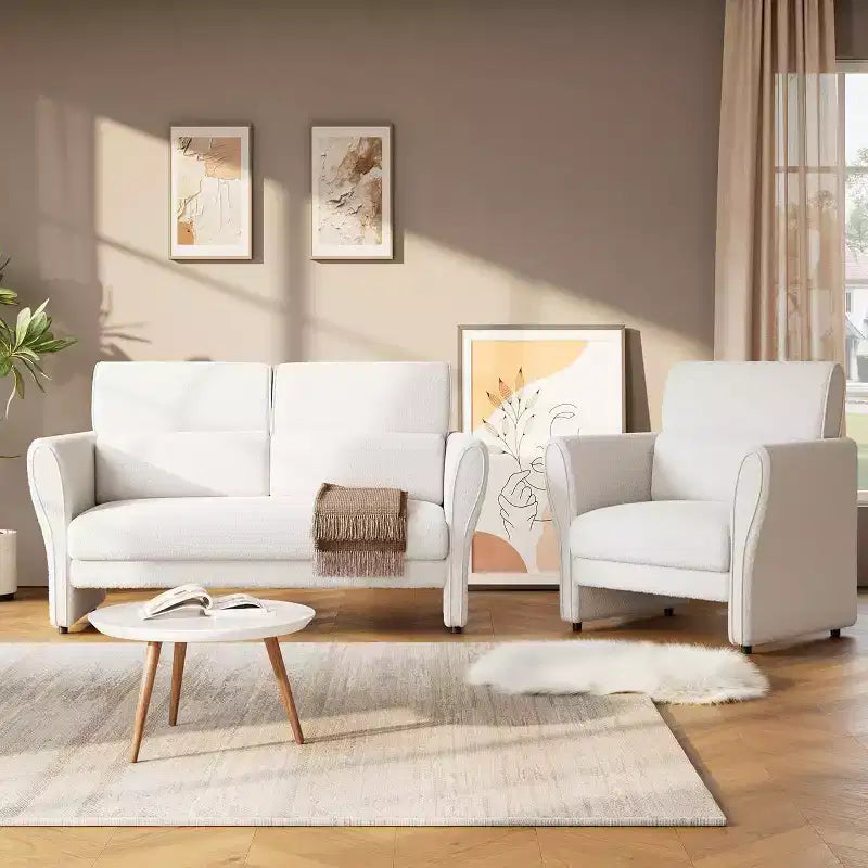 57 Modern Boucle Upholstered Loveseat with Lumbar Pillow  2-Seater Deep Seat Sofa for Small Spaces & Apartments, Beige
