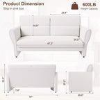 Causeuse rembourrée en bouclette moderne de 145 cm avec oreiller lombaire, canapé 2 places à assise profonde pour petits espaces et appartements, beige