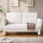 Causeuse rembourrée en bouclette moderne de 145 cm avec oreiller lombaire, canapé 2 places à assise profonde pour petits espaces et appartements, beige