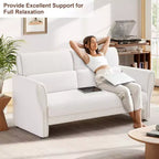 Causeuse rembourrée en bouclette moderne de 145 cm avec oreiller lombaire, canapé 2 places à assise profonde pour petits espaces et appartements, beige