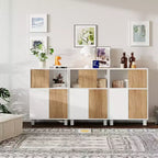 Meuble de Rangement Moderne en Bois avec Portes Coulissantes, Étagères Réglables, Buffet Bas pour Salle de Bain, Salon et Petits Espaces