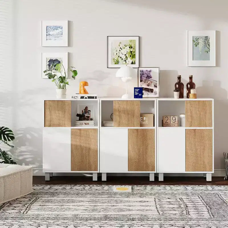 Meuble de Rangement Moderne en Bois avec Portes Coulissantes, Étagères Réglables, Buffet Bas pour Salle de Bain, Salon et Petits Espaces