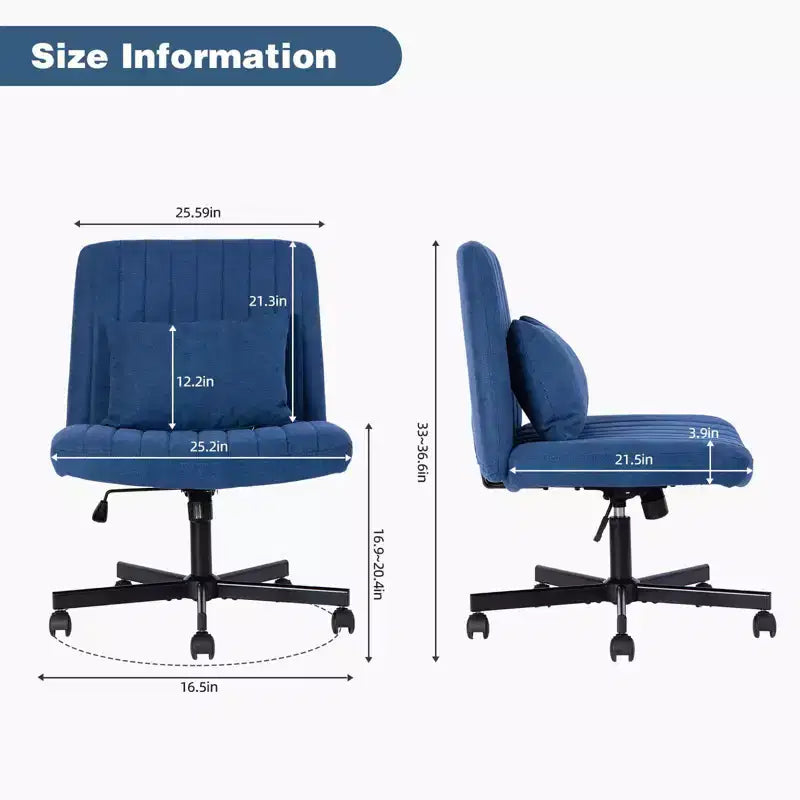 Chaise de bureau moderne sans accoudoirs réglable avec pieds entrecroisés, chaise pivotante en velours/lin pour bureau, étude, studio