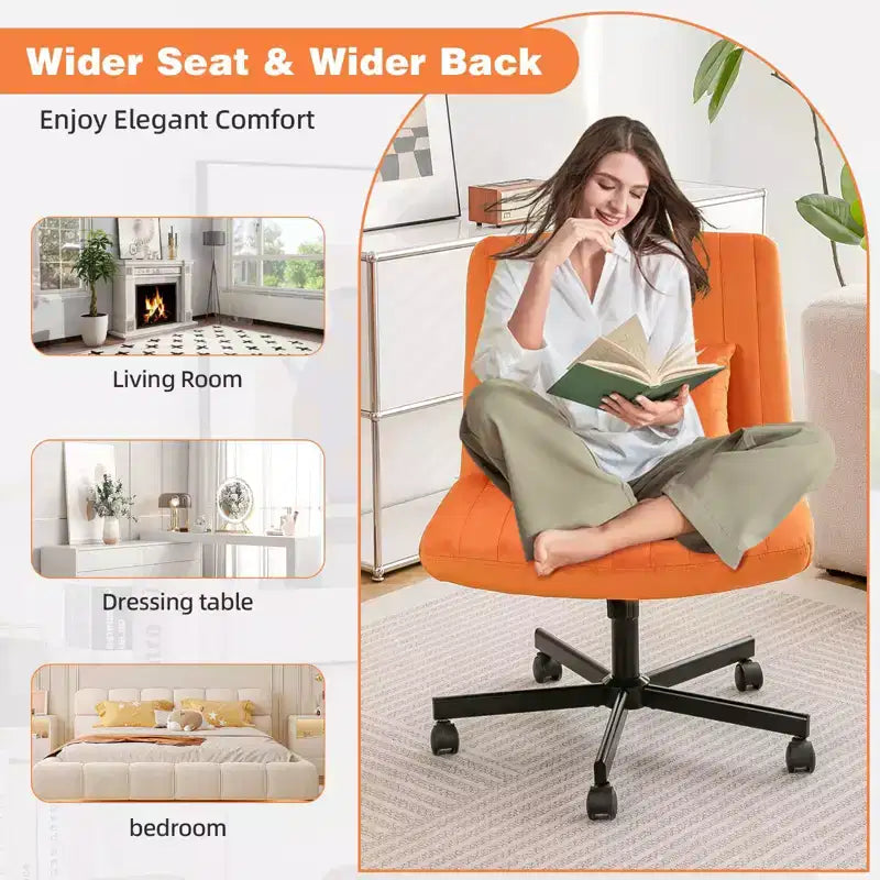 Chaise de bureau moderne sans accoudoirs réglable avec pieds entrecroisés, chaise pivotante en velours/lin pour bureau, étude, studio