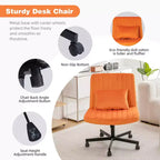 Chaise de bureau moderne sans accoudoirs réglable avec pieds entrecroisés, chaise pivotante en velours/lin pour bureau, étude, studio