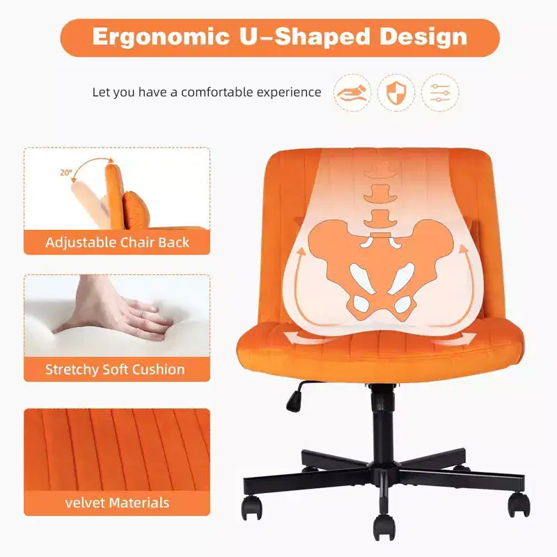 Chaise de bureau moderne sans accoudoirs réglable avec pieds entrecroisés, chaise pivotante en velours/lin pour bureau, étude, studio