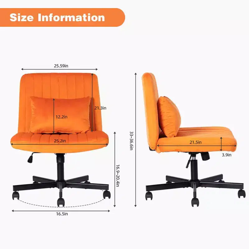 Chaise de bureau moderne sans accoudoirs réglable avec pieds entrecroisés, chaise pivotante en velours/lin pour bureau, étude, studio
