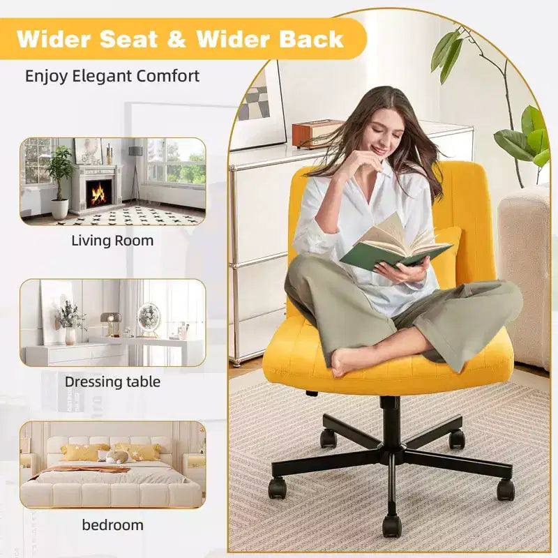 Chaise de bureau moderne sans accoudoirs réglable avec pieds entrecroisés, chaise pivotante en velours/lin pour bureau, étude, studio