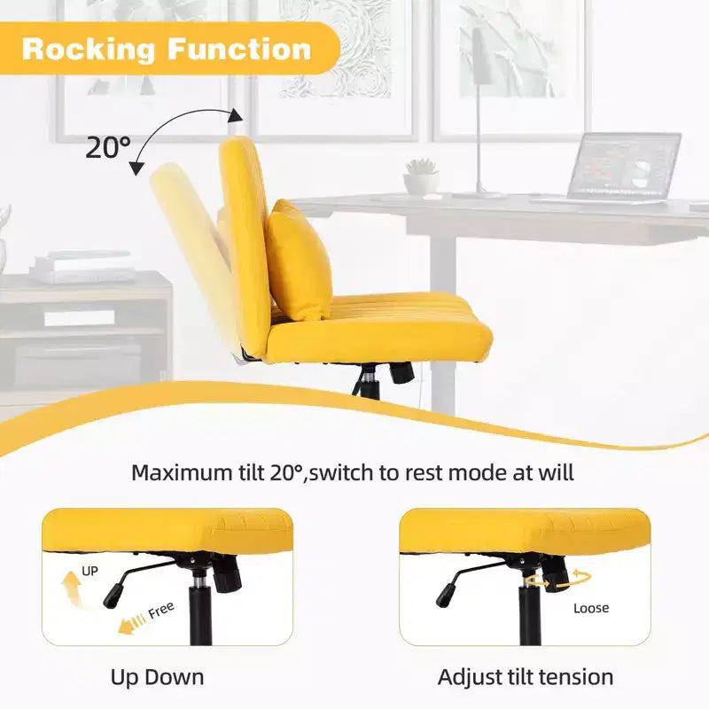 Chaise de bureau moderne sans accoudoirs réglable avec pieds entrecroisés, chaise pivotante en velours/lin pour bureau, étude, studio