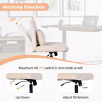 Chaise de bureau moderne sans accoudoirs réglable avec pieds entrecroisés, chaise pivotante en velours/lin pour bureau, étude, studio