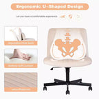 Chaise de bureau moderne sans accoudoirs réglable avec pieds entrecroisés, chaise pivotante en velours/lin pour bureau, étude, studio