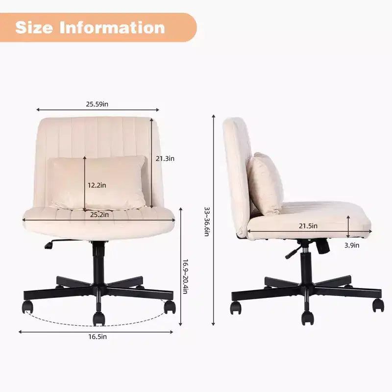 Chaise de bureau moderne sans accoudoirs réglable avec pieds entrecroisés, chaise pivotante en velours/lin pour bureau, étude, studio