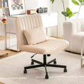 Okak Modern Adjustable Armless Home Office Desk Chair with Criss Cross Legs,Velvet/Linen Swivel Task Chair for Office,Study,Studio