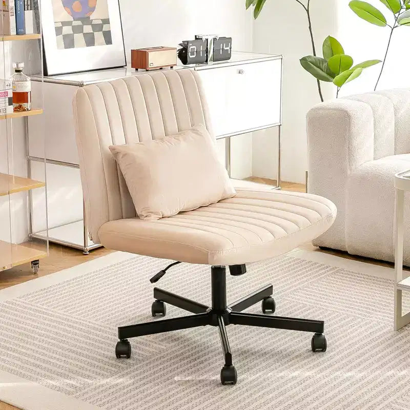 Okak Modern Adjustable Armless Home Office Desk Chair with Criss Cross Legs,Velvet/Linen Swivel Task Chair for Office,Study,Studio