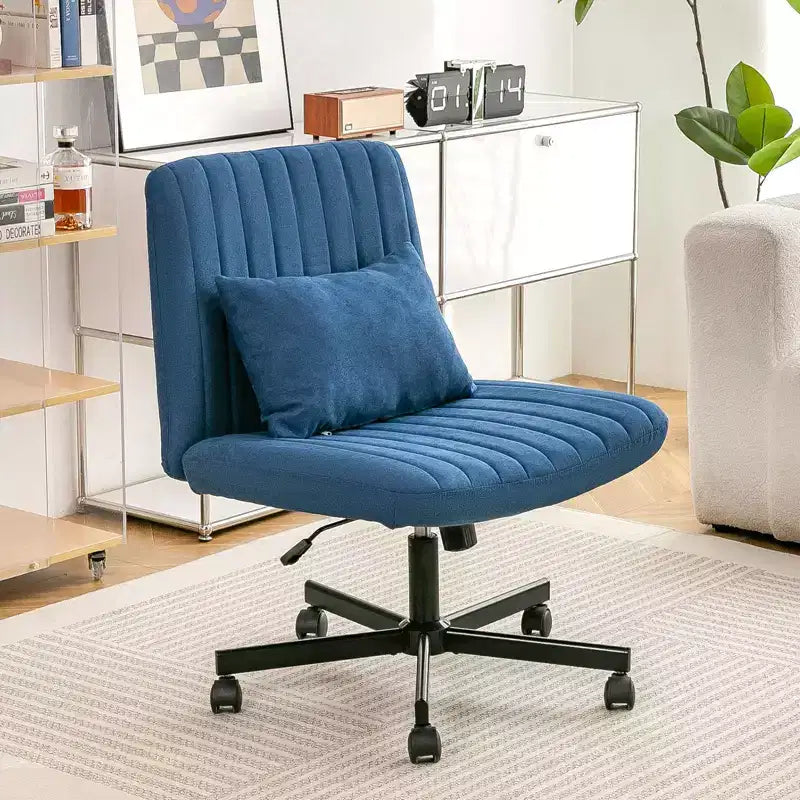 Chaise de bureau moderne sans accoudoirs réglable avec pieds entrecroisés, chaise pivotante en velours/lin pour bureau, étude, studio