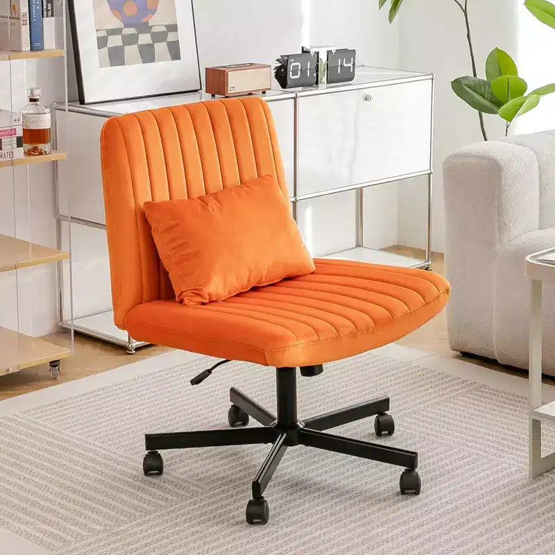Chaise de bureau moderne sans accoudoirs réglable avec pieds entrecroisés, chaise pivotante en velours/lin pour bureau, étude, studio