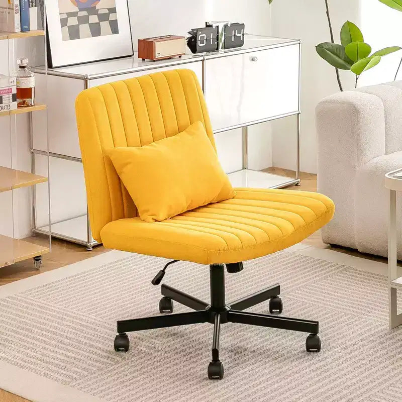Chaise de bureau moderne sans accoudoirs réglable avec pieds entrecroisés, chaise pivotante en velours/lin pour bureau, étude, studio