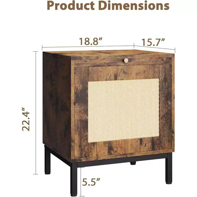 2 tables d'appoint en rotin, table de chevet moderne de style ferme avec armoire de rangement, table de chevet, table d'appoint rustique pour canapé pour salon et chambre à coucher, marron + noir