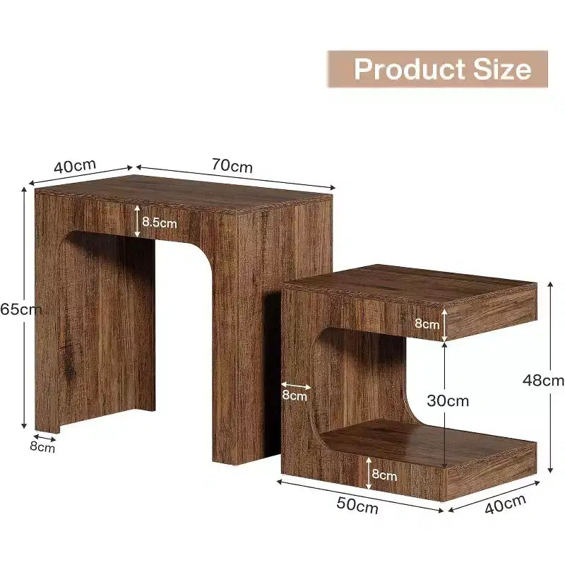 Tables gigognes, table d'appoint en noyer pour salon, tables de chevet pour chambre, petits espaces, marron