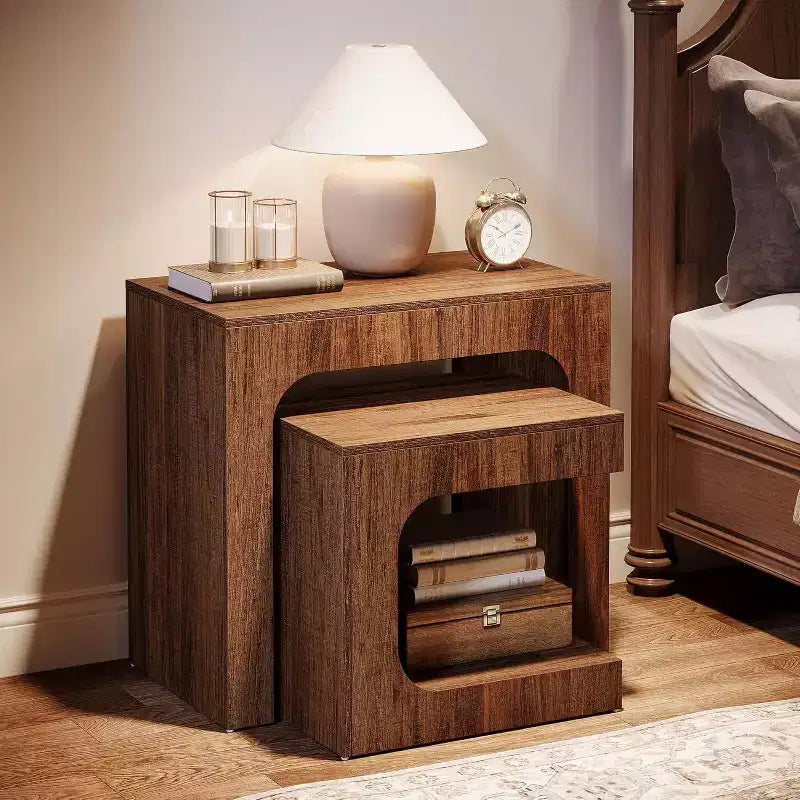 Tables gigognes, table d'appoint en noyer pour salon, tables de chevet pour chambre, petits espaces, marron