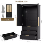 Armoire penderie en rotin avec 3 tiroirs et 2 portes, armoires de rangement modernes en bois, grandes armoires de chambre à coucher, robustes