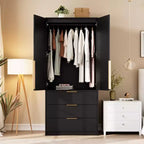 Armoire penderie en rotin avec 3 tiroirs et 2 portes, armoires de rangement modernes en bois, grandes armoires de chambre à coucher, robustes