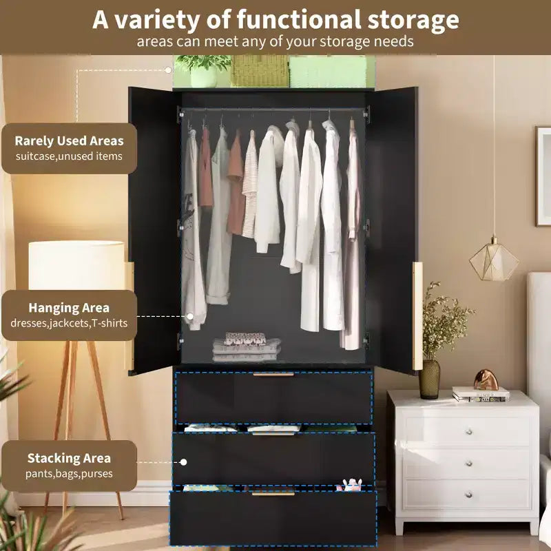 Armoire penderie en rotin avec 3 tiroirs et 2 portes, armoires de rangement modernes en bois, grandes armoires de chambre à coucher, robustes