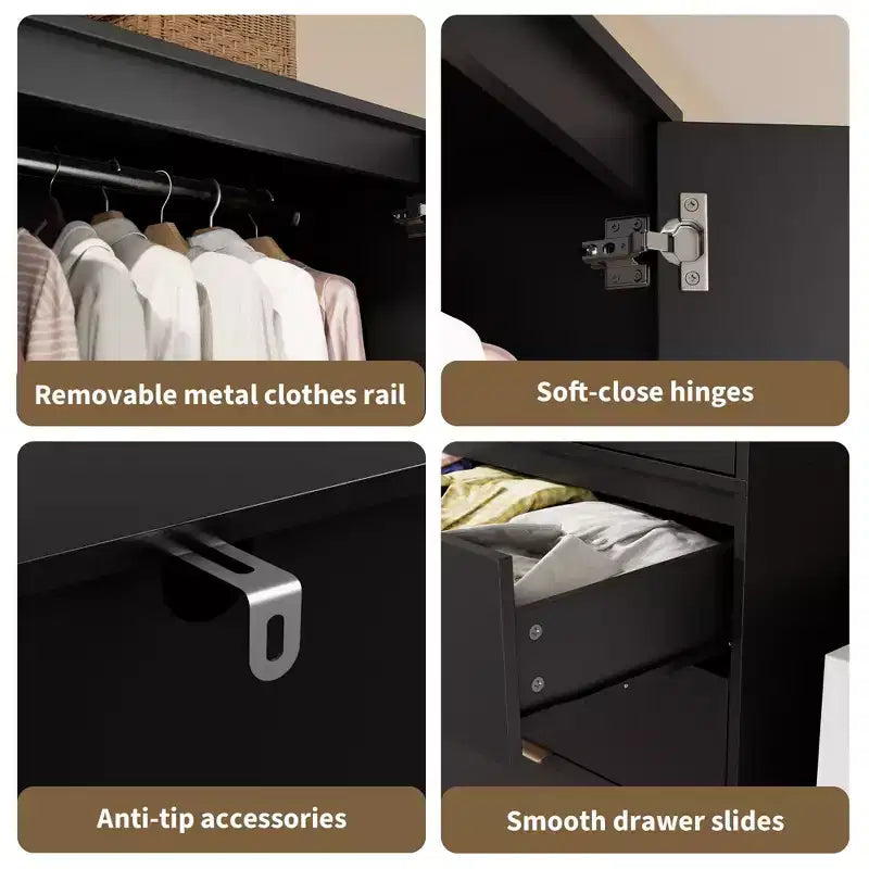 Armoire penderie en rotin avec 3 tiroirs et 2 portes, armoires de rangement modernes en bois, grandes armoires de chambre à coucher, robustes