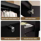Armoire penderie en rotin avec 3 tiroirs et 2 portes, armoires de rangement modernes en bois, grandes armoires de chambre à coucher, robustes