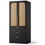 Armoire penderie en rotin avec 3 tiroirs et 2 portes, armoires de rangement modernes en bois, grandes armoires de chambre à coucher, robustes